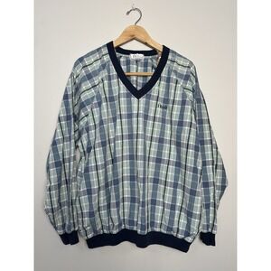 Vtg IZOD‎ Golf Jacket Mens Medium Windbreaker Long Sleeve Sweater Pullover Plaid